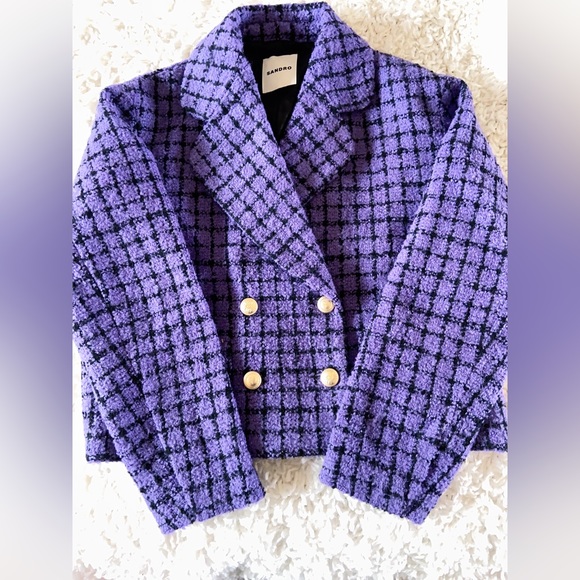 NWT Sandro Simona Double-Breasted Tweed Crop Blazer Jacket Coat - Picture 2 of 6
